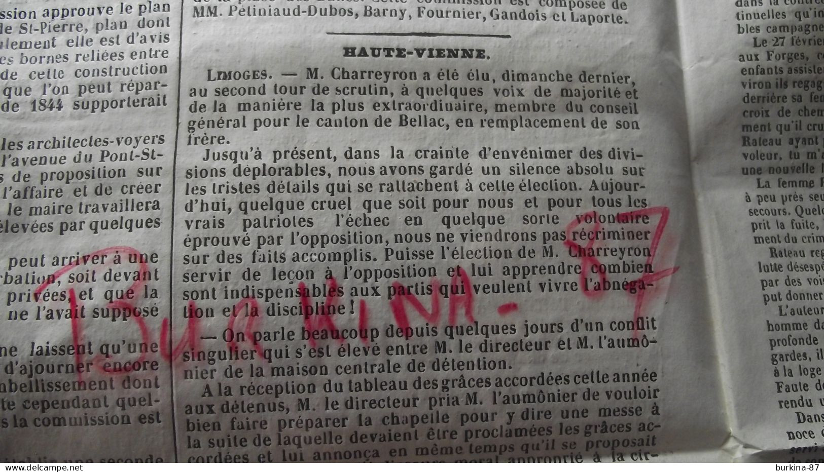LE PERSEVERANT, journal, 17 Aout 1843, journal des départements du centre, Limoges
