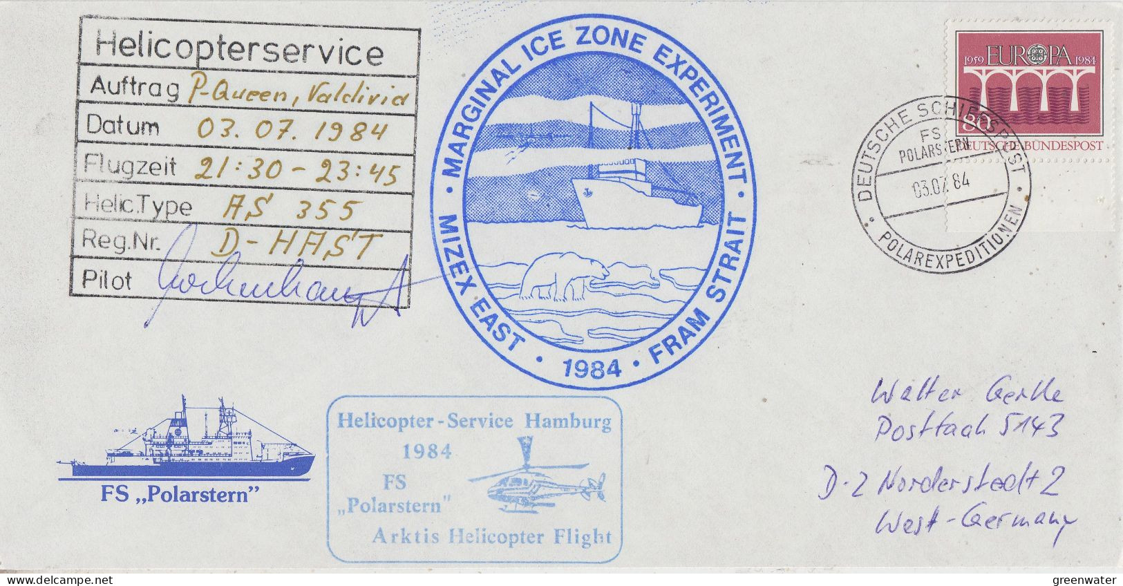 Norway Mizex Project 1984  Heli Flight From Polar Queen To Valdivia  03.07.1984 (MZ151B) - Vuelos Polares