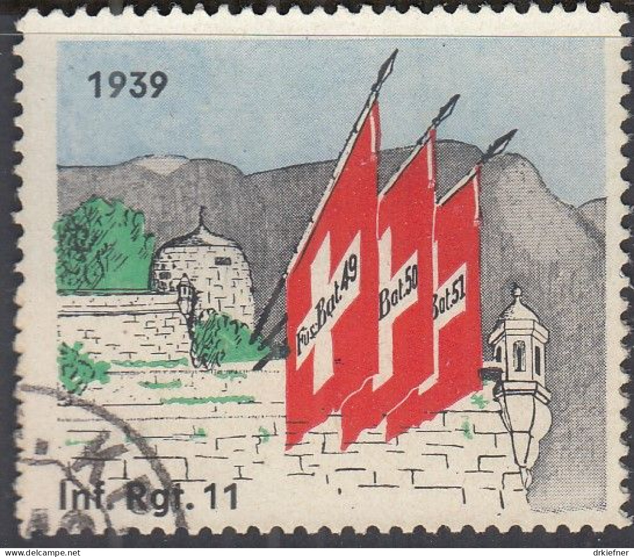SCHWEIZ Soldatenmarke: Inf. Rgt. 11, Füs.Bat 49-51, 1939, Gestempelt - Vignetten