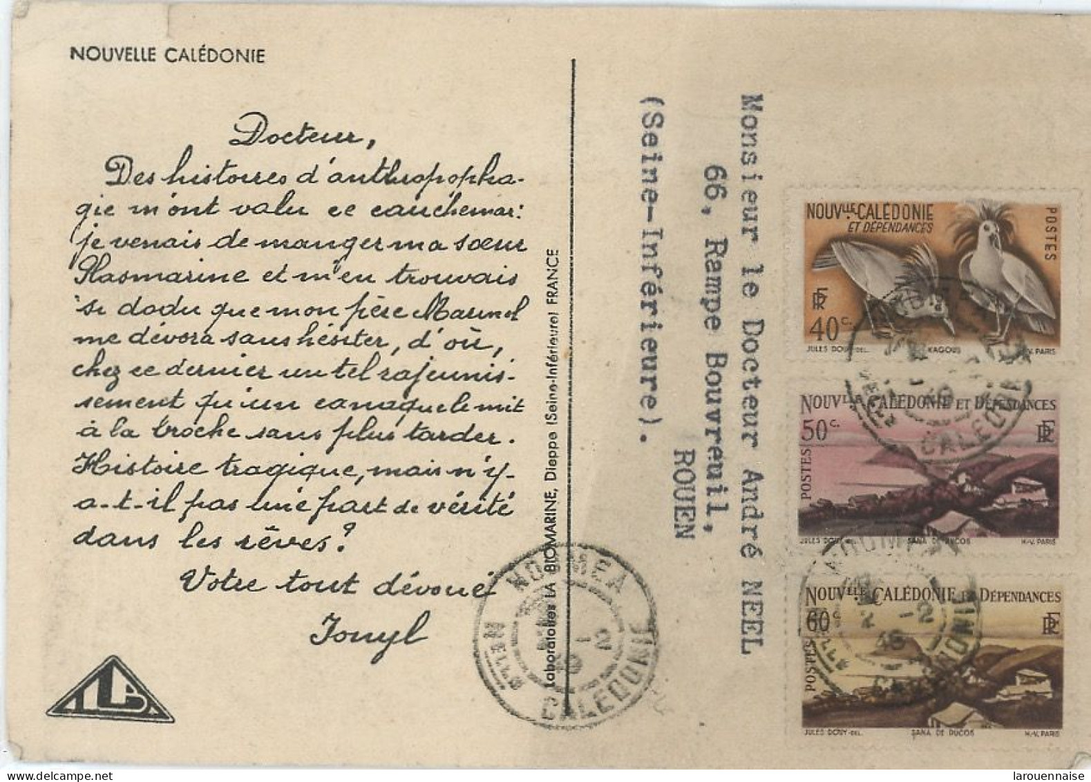 NOUVELLE CALEDONIE - N°261 + 262 + 263 / IMPRIME POUR LA FRANCE -Cà D NOUMEA 2-2-49 - Covers & Documents