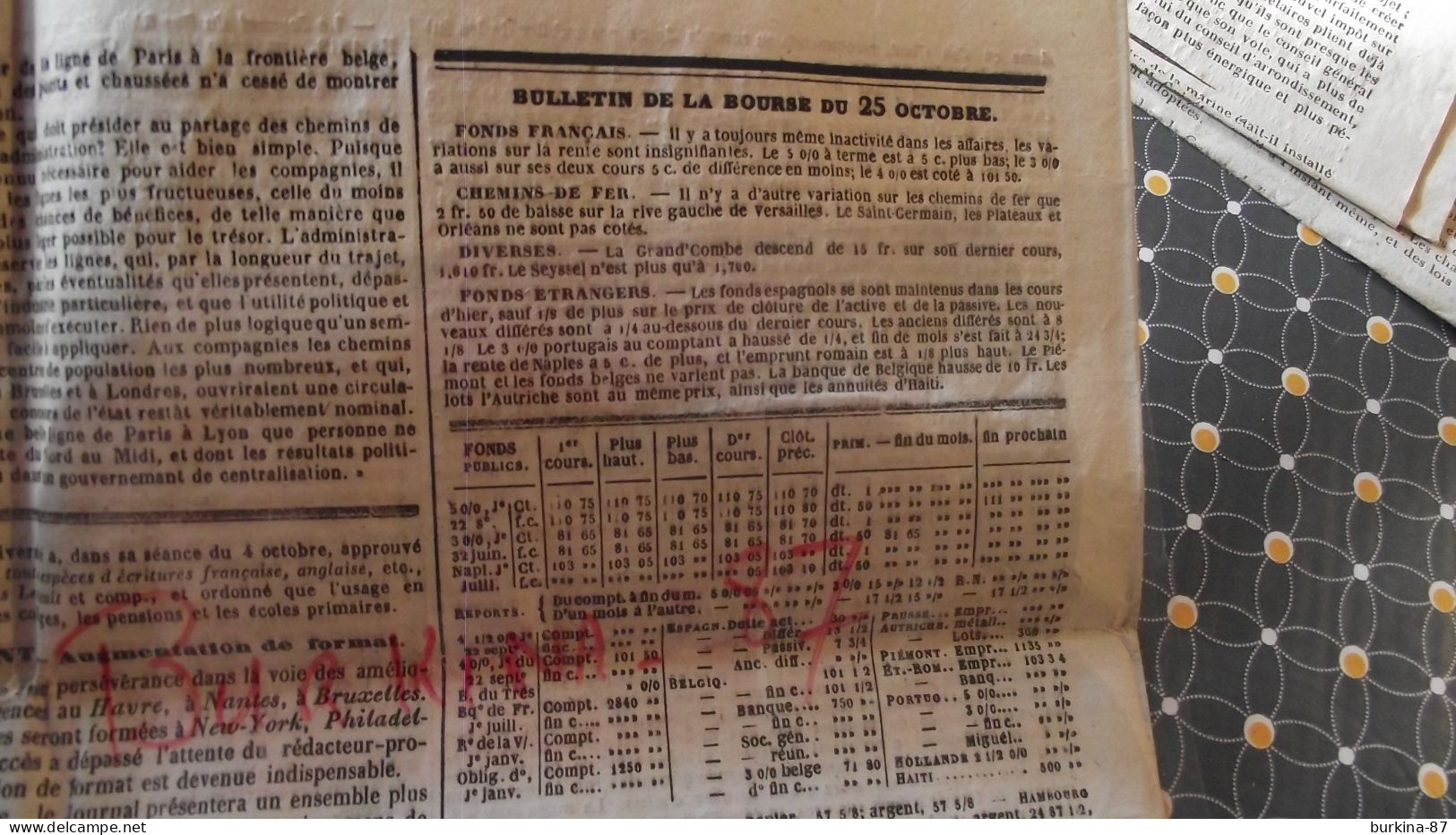 LA PRESSE, journal, 26 octobre 1839,  Paris et Départements