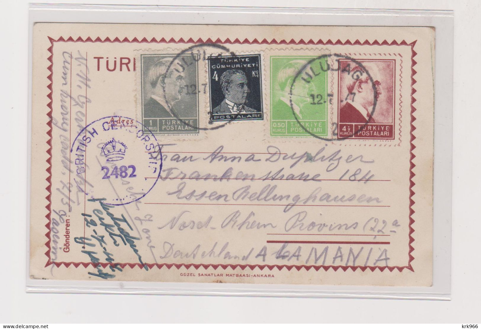 TURKEY 1947 ULUDAG Censored Postal Stationery To Germany - Covers & Documents