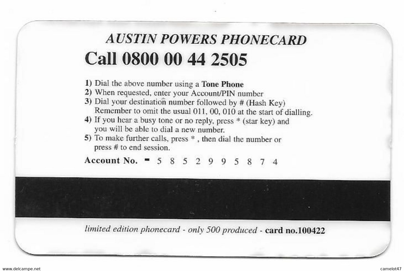 U.K.,Austin Powers, 6 Prepaid Phone Cards, PROBABLY FAKE, # Austinpowers6 - Film