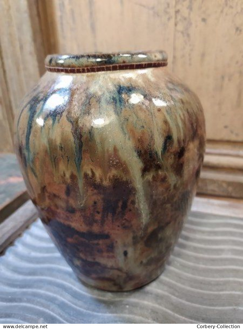 Ancien Vase Grès Vernissé Flammé Non Signé. - Otros & Sin Clasificación