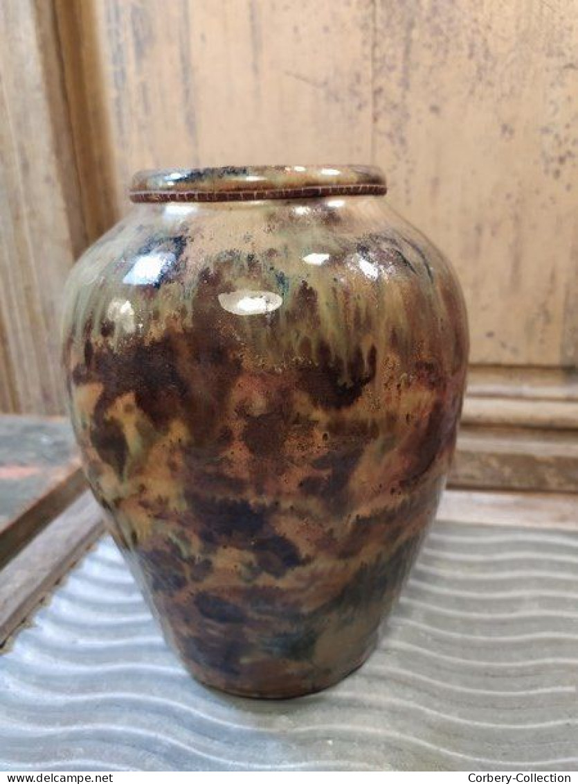 Ancien Vase Grès Vernissé Flammé Non Signé. - Otros & Sin Clasificación