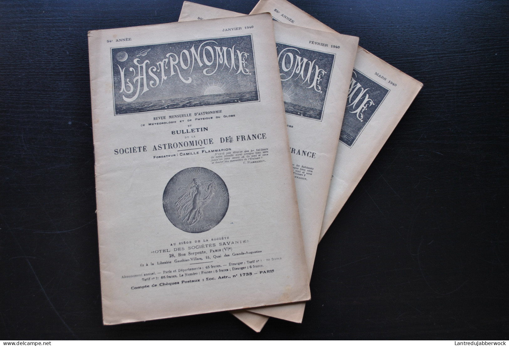 L'ASTRONOMIE Bulletin De La Société Astronomique De France 1940 - 3 Numéros Janvier à Mars Soleil Lune Météorologie RARE - Astronomia