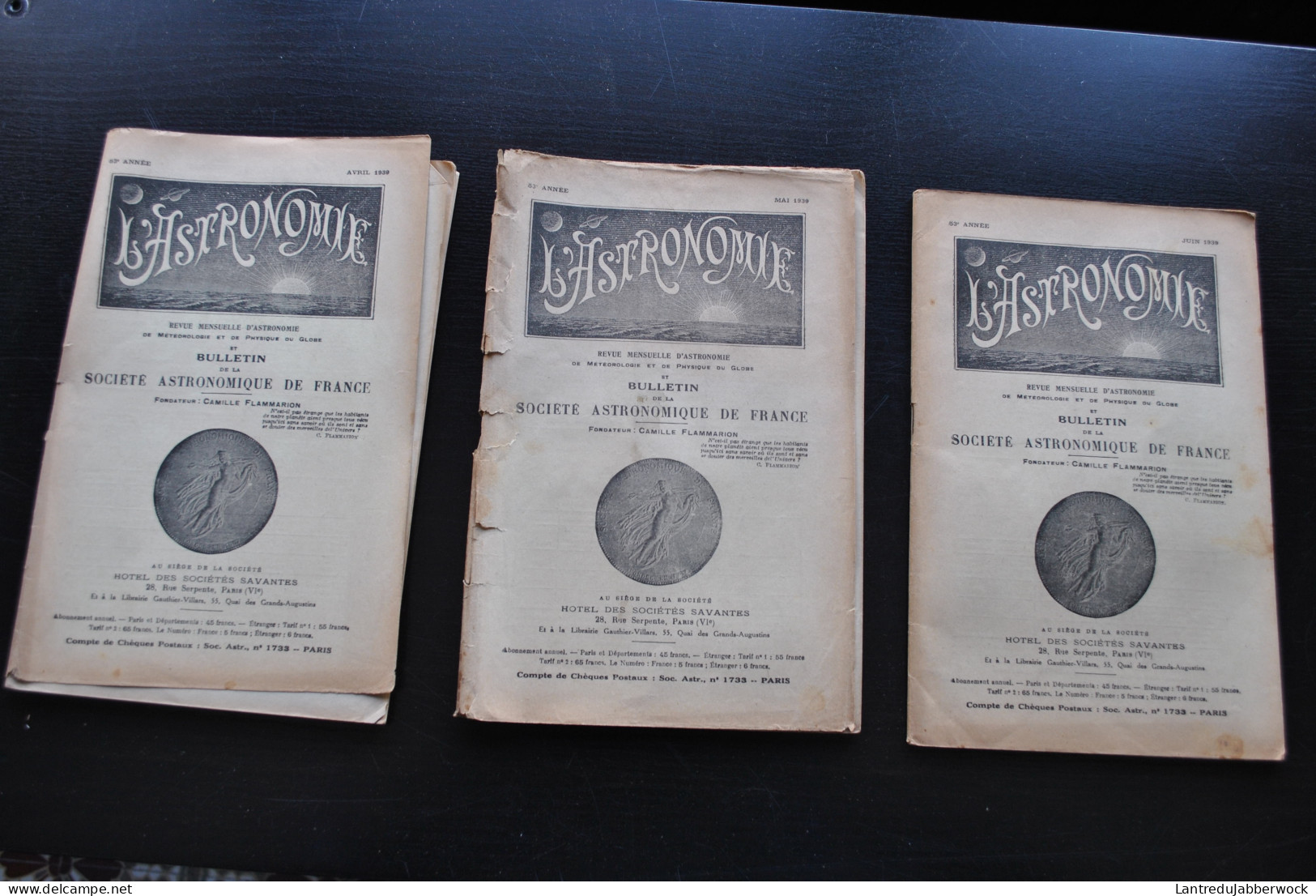 L'ASTRONOMIE Bulletin De La Société Astronomique De France 1939 - 9 Numéros ANNEE COMPLETE Soleil Lune Météorologie Mars - Astronomie
