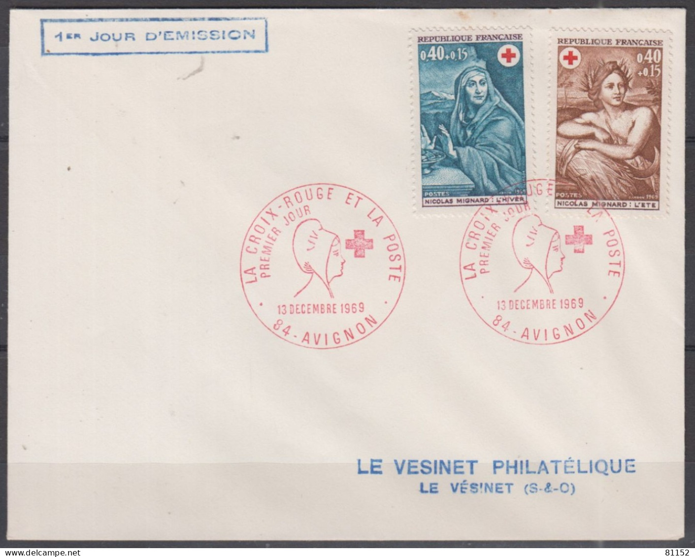 CROIX-ROUGE  L'été 40c+15c  Y.T.1619 + L'hiver 40c+15c  Y.T.1620 Sur Lettre Le 13 Déc 1969 Pour LE VESINET - Croix Rouge