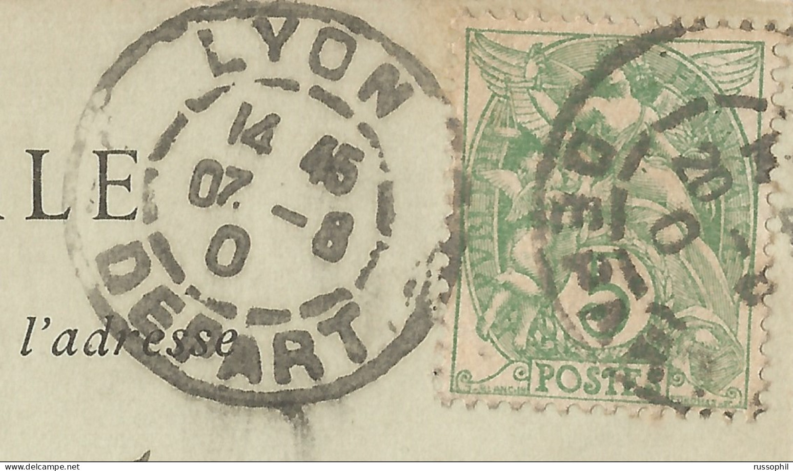 FRANCE - VARIETY &  CURIOSITY - 69 - PAIRED DAGUIN A2 DEPARTURE CDSs "LYON DEPART" - INCOMPLETE YEAR - 1900 - Cartas & Documentos