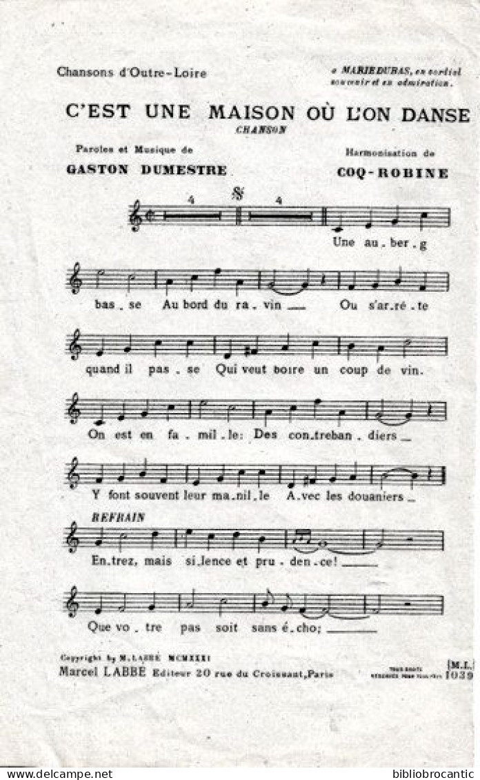 CHANSON ANCIENNE, "C'EST UNE MAISON OU L'ON DANSE P/Mr Et Mme GASTON DUMESTRE - Folk Music