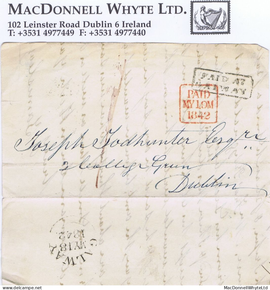 Ireland Galway Uniform Penny Post 1842 Front And Part Back To Dublin Prepaid "1" With Boxed PAID AT/GALWAY Frame Break - Préphilatélie