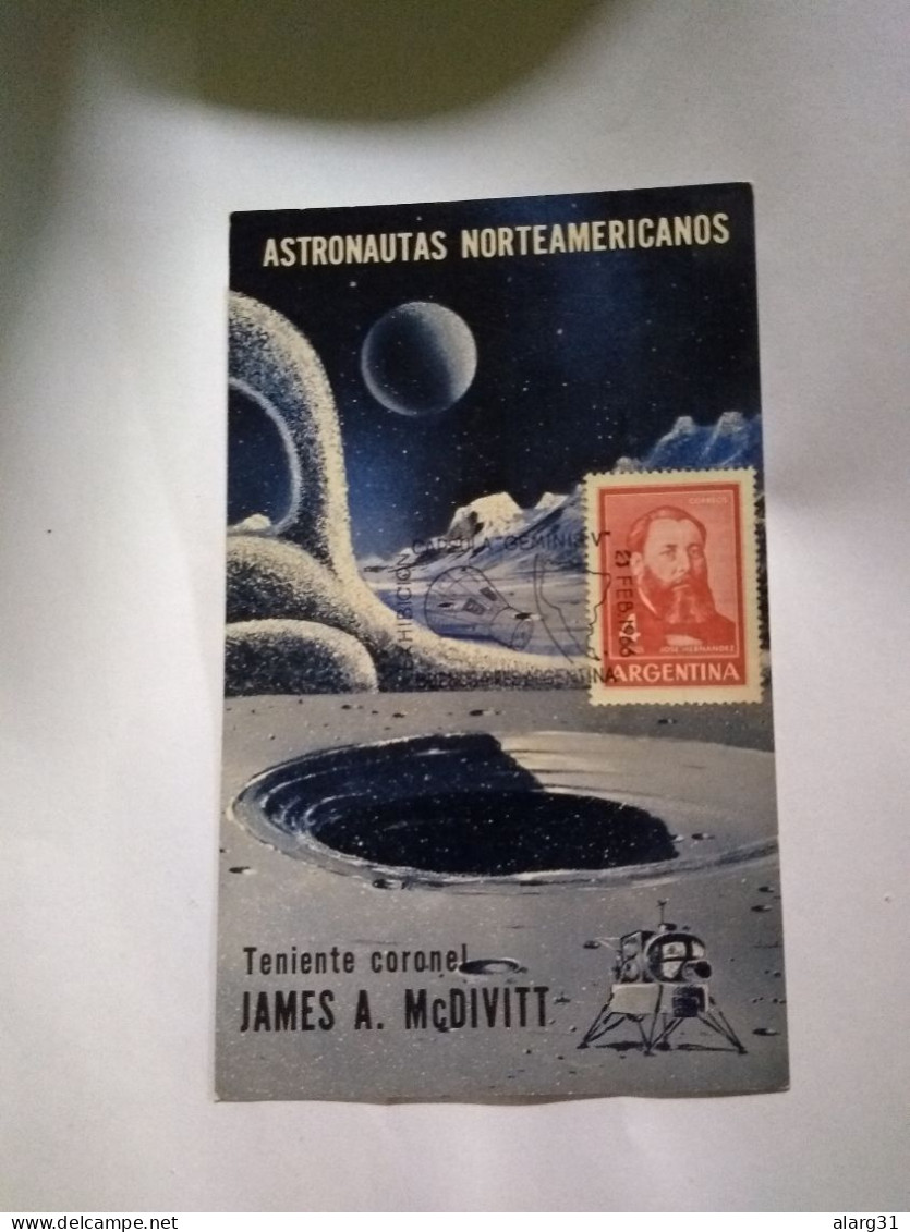 Rare.card.argentina.1966.visit Of American Astronaut.james.a.mcdivitt. .geminis V Exhibit Pmk 1966.e7 Reg Post Conmems . - South America