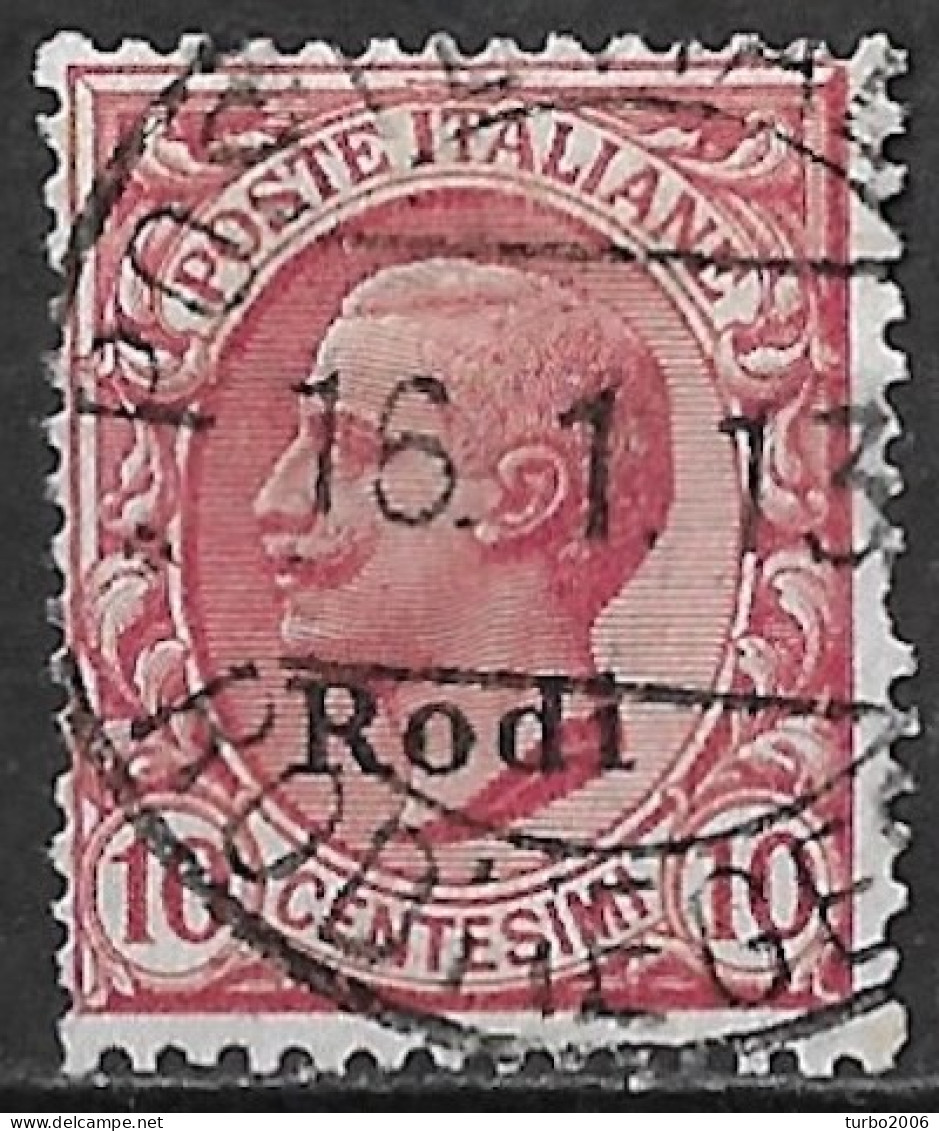 DODECANESE 1912 Stamps Of Italy With Black Overprint RODI 10 C Carmine Vl. 3 Used - Dodekanisos