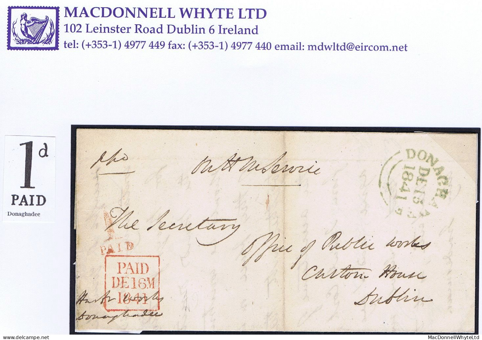 Ireland Down Uniform Penny Post 1841 OHMS Letter To Dublin With Distinctive UPP Handstruck "1dPAID" Of Donaghadee In Red - Prephilately