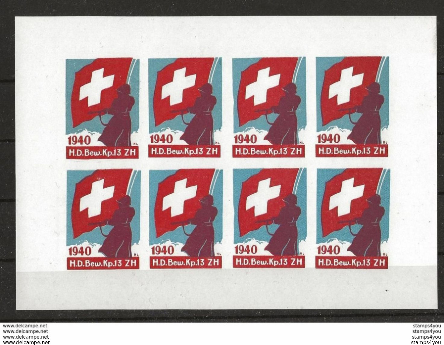 406 - 39 -  Feuillet Timbres Non-dentelés     "H.D. Bew. Kp.13. ZH  1940" - Labels
