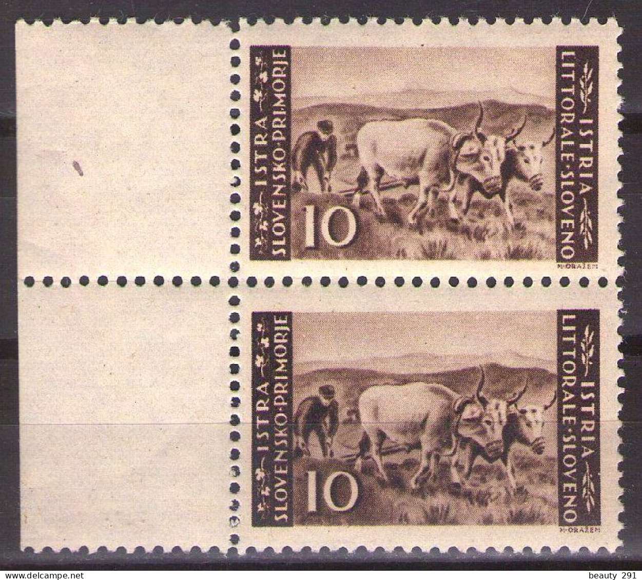 ISTRIA E LITORALE SLOVENO 1945. Tiratura Di Lubiana, Dent. 10 1/2-11 1/2, Sass. 48,PAAR  MNH(**) - Occup. Iugoslava: Litorale Sloveno