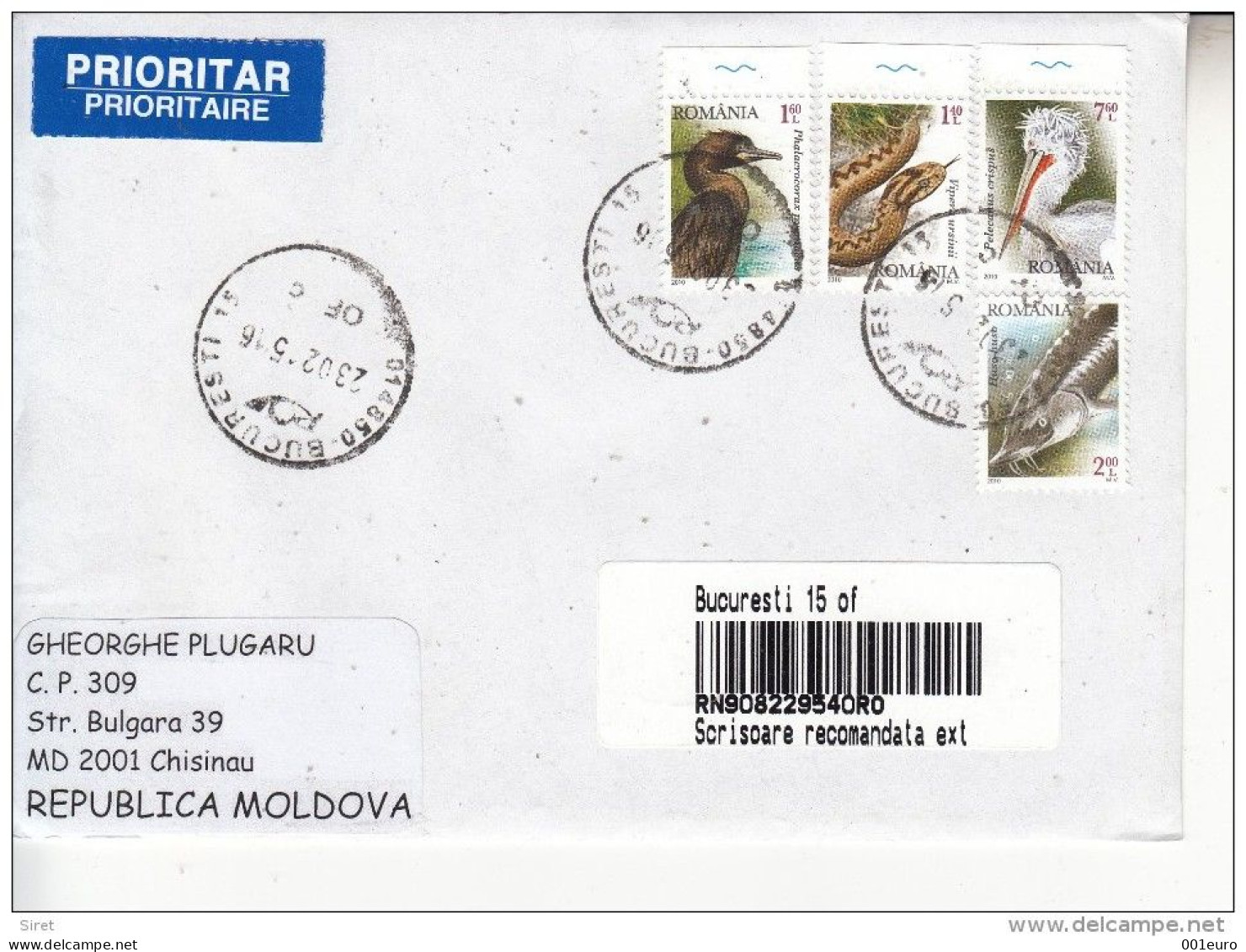 ROMANIA : PROTECTED FAUNA 4 Stamps Set On Registered Cover Circulated To MOLDOVA  - Registered Shipping! - Oblitérés