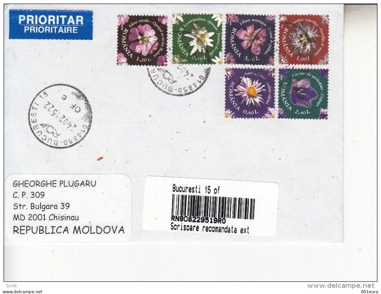 ROMANIA : WILD FLOWERS Set Of 6 Stamps On Registered Cover Circulated To MOLDOVA - Registered Shipping! - Oblitérés