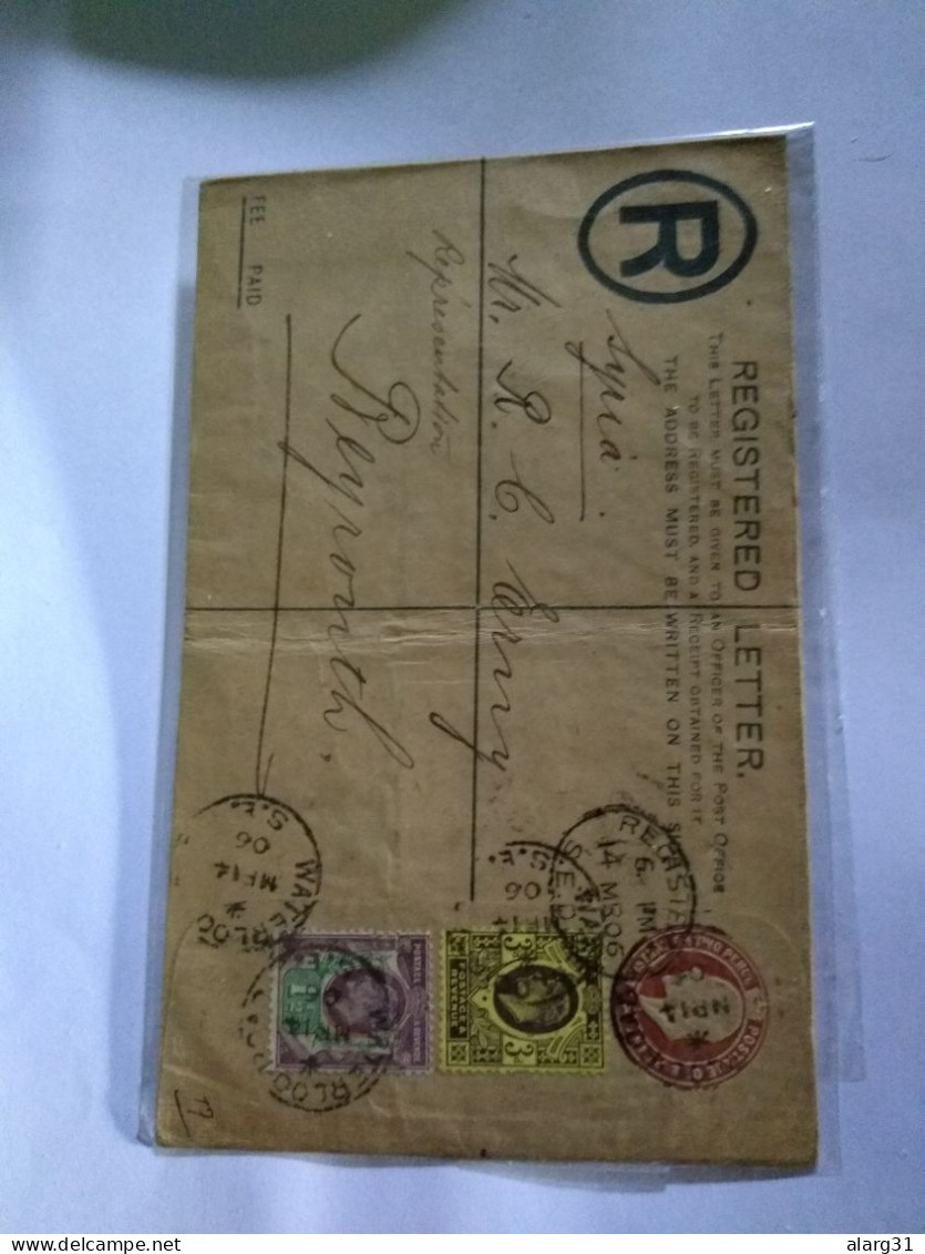 Waterloo GB 1906 To Beyrouth British Post Office Pmk.uprated Registered Stationery Cover.central Fold But Better See Pho - Brits-Levant