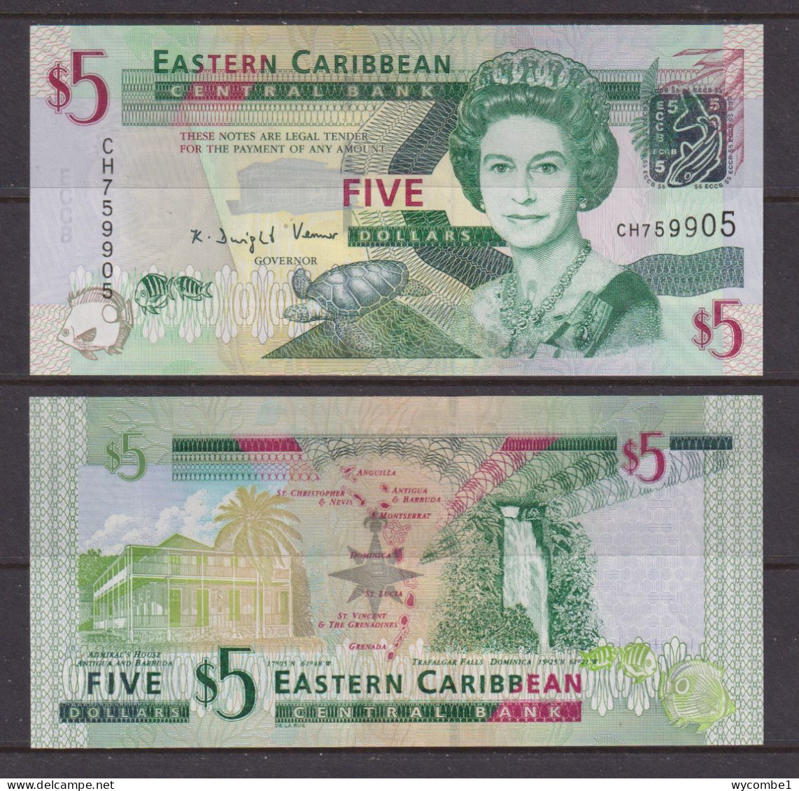 EAST CARIBBEAN CENTRAL BANK  -  2008 5 Dollars UNC  Banknote - East Carribeans