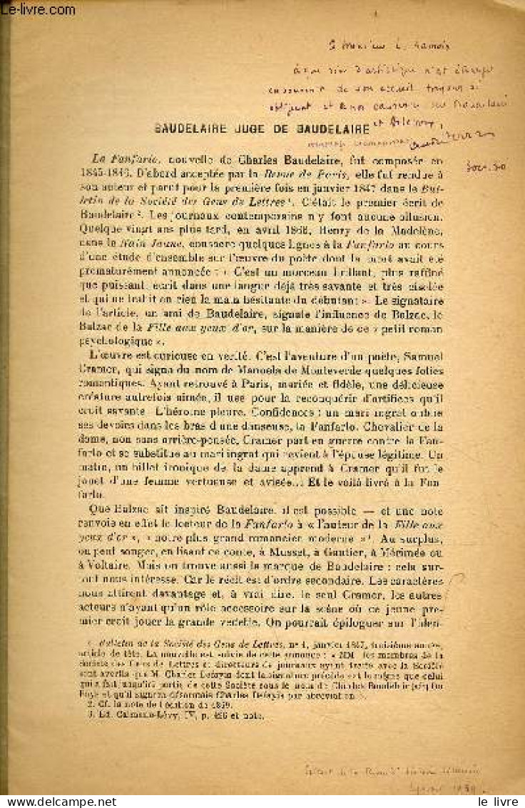 Tiré à Part : Baudelaire Juge De Baudelaire Par André Ferran - Dédicace D'André Ferran. - Ferran André - 0 - Livres Dédicacés