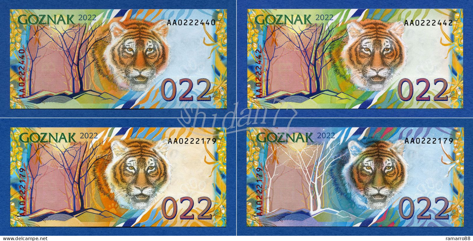 Goznak - 022 Tiger / 4 Seasons - 2022 - Set Of 4 Specimen Test Notes With Folder - Very Rare - Unc - Ficción & Especímenes