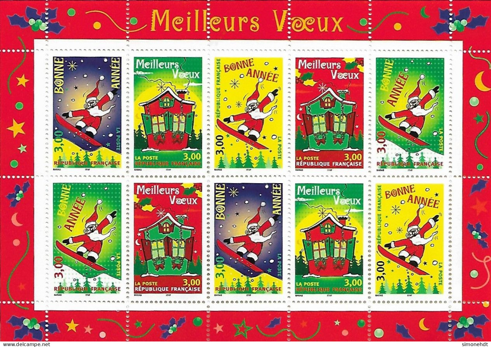 FRANCE - Bloc  Feuillet De 10 Timbres Neufs - 1998 -  Meilleurs Voeux - Ungebraucht