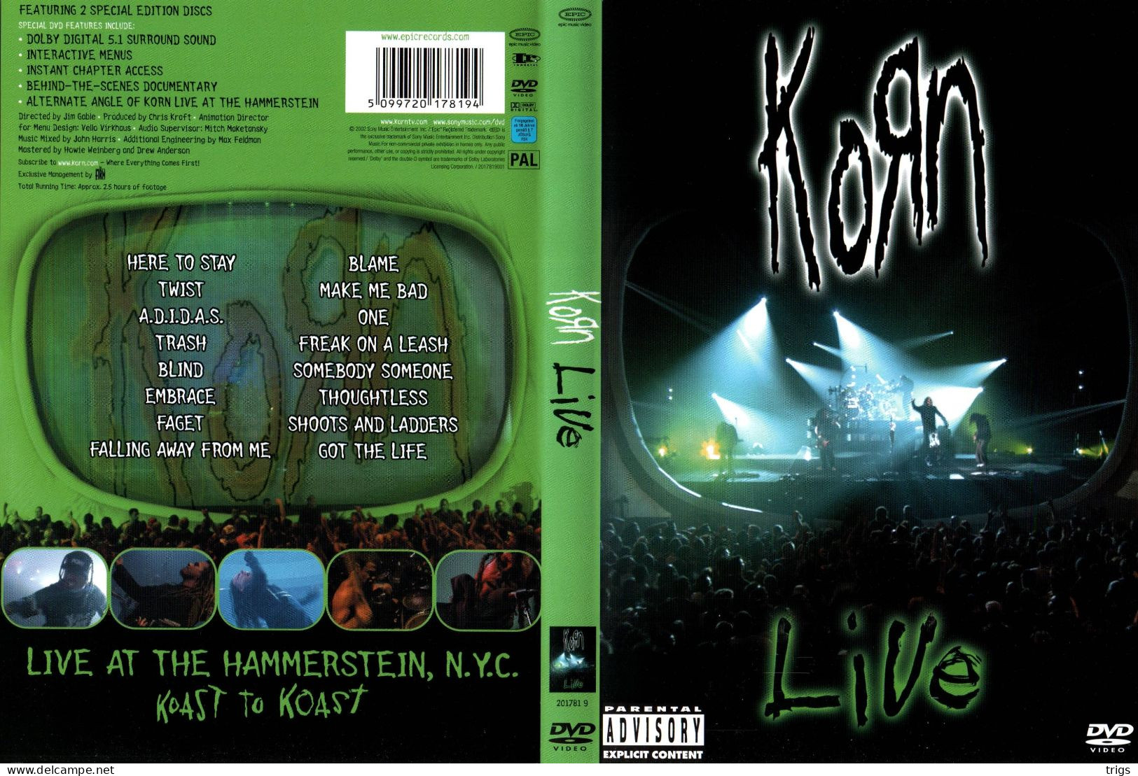 DVD - Korn: Live (2 DISCS) - Concert En Muziek