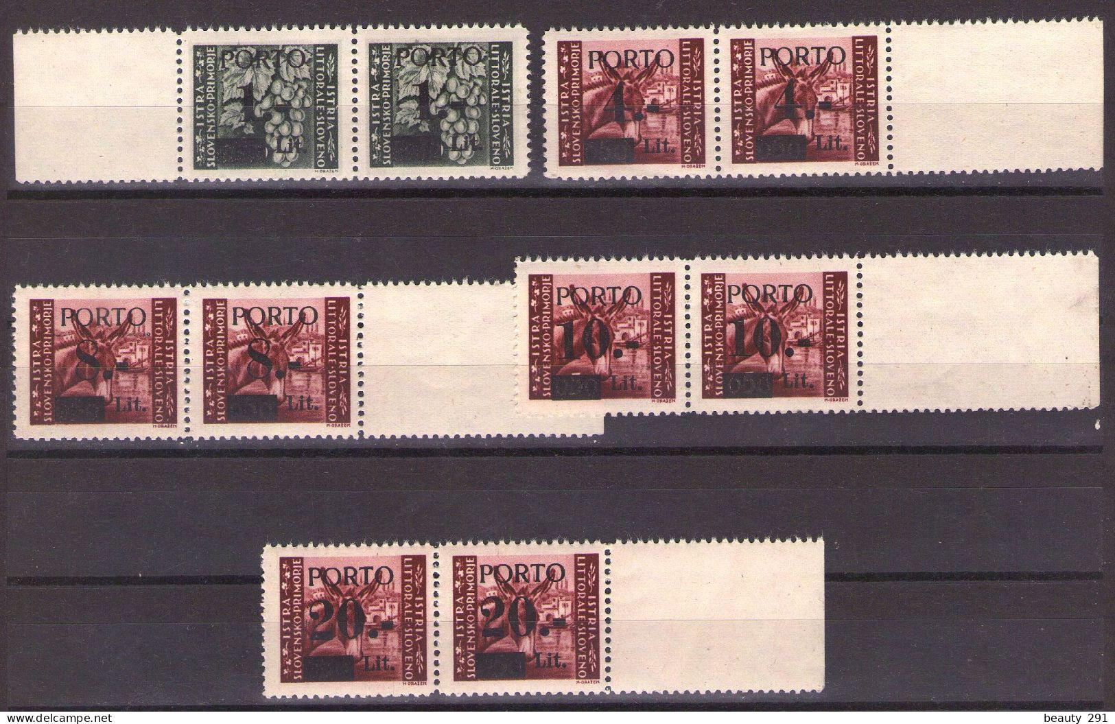 1945 ISTRIA E LITORALE SLOVENO SEGNATASSE,PORTO ,Sass. 1-5 X 2 MNH **LUX - Occup. Iugoslava: Litorale Sloveno