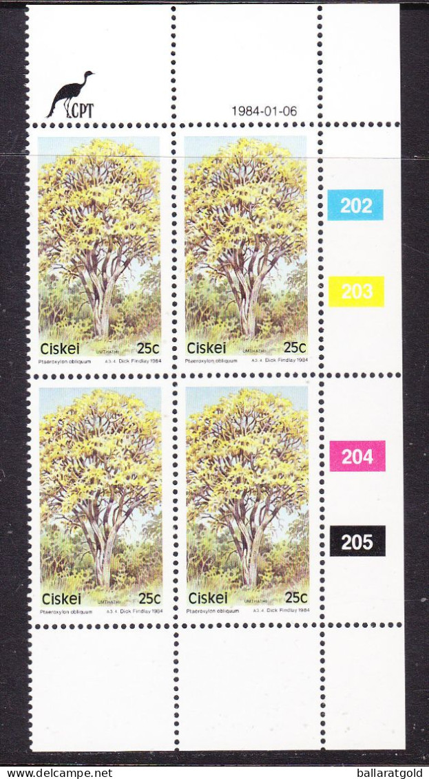 Ciskei 1984 25c Flowering Trees Plated Block 4 MNH - Ciskei