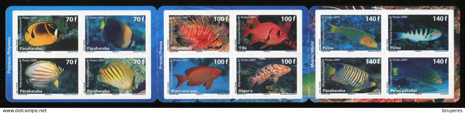 CARNET** De 2009 Avec 12 Timbres Adhésifs De POLYNESIE "POISSONS DE POLYNESIE" - Carnets