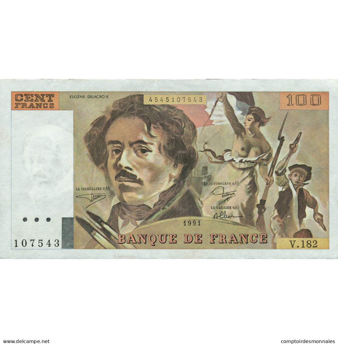 France, 100 Francs, Delacroix, 1991, V.182, SPL, Fayette:69bis.3b2 - 100 F 1978-1995 ''Delacroix''