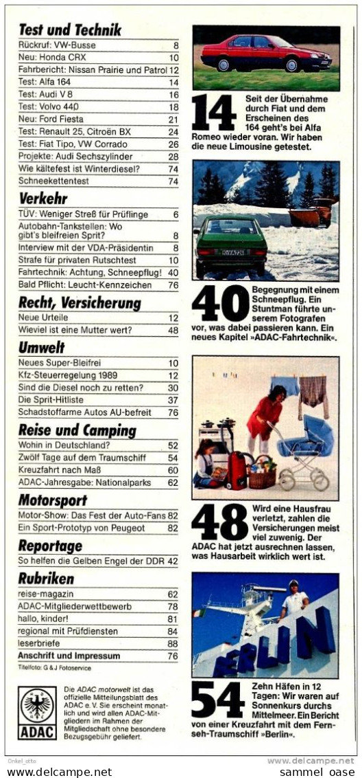 ADAC - Motorwelt 1989 Test : Audi V8 - Alfa 164 - Volvo - Cars & Transportation