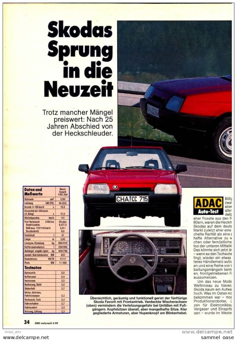 ADAC - Motorwelt 1989 Test : Fiat Uno - Skoda Favorit - Cars & Transportation