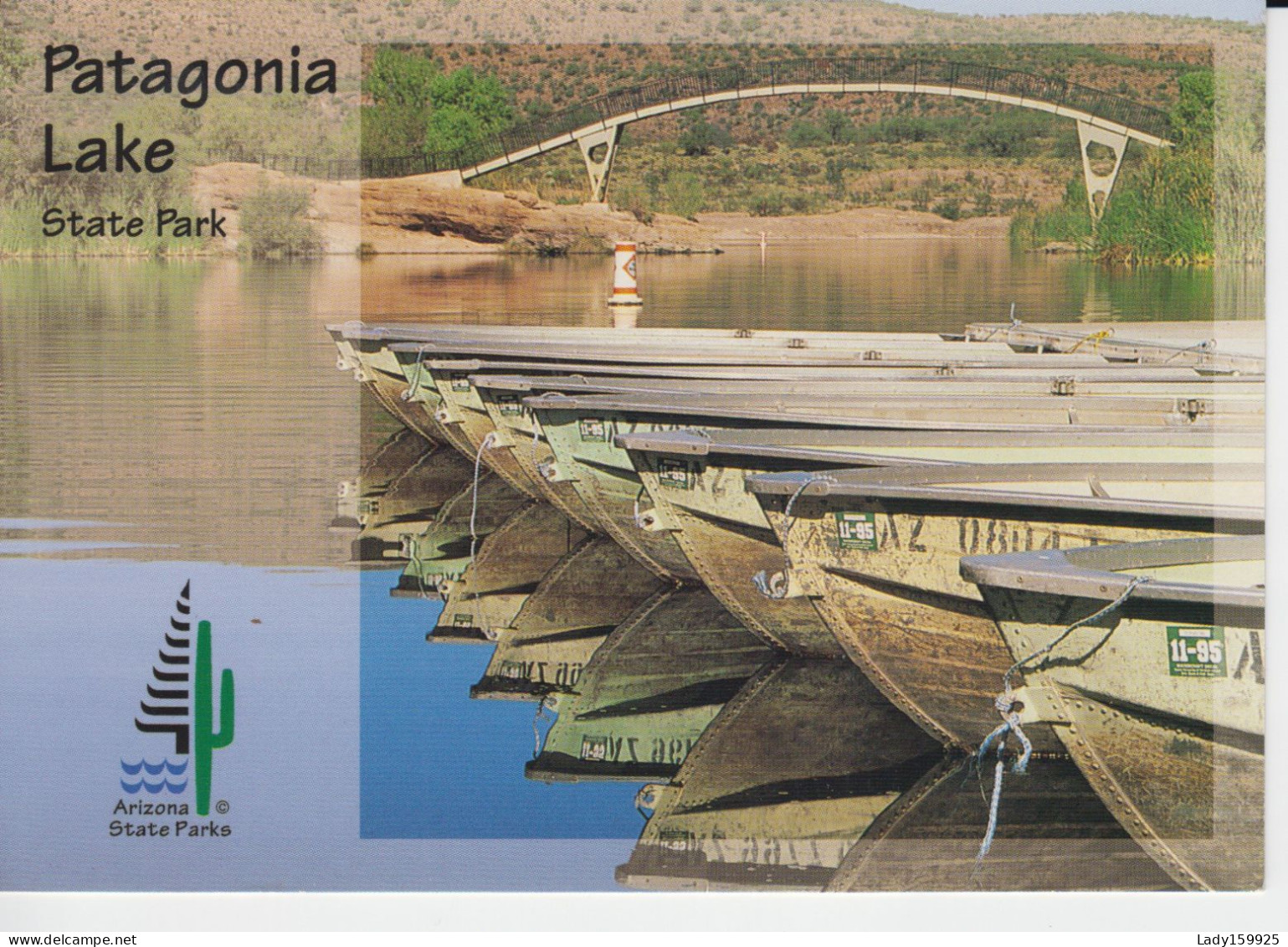 Patagonia Lake State Park  Arizona  USA  Large Postcard 11 Cm X 15 Cm Reflection In Water Bridge Boats Or Canots Bateaux - Tucson