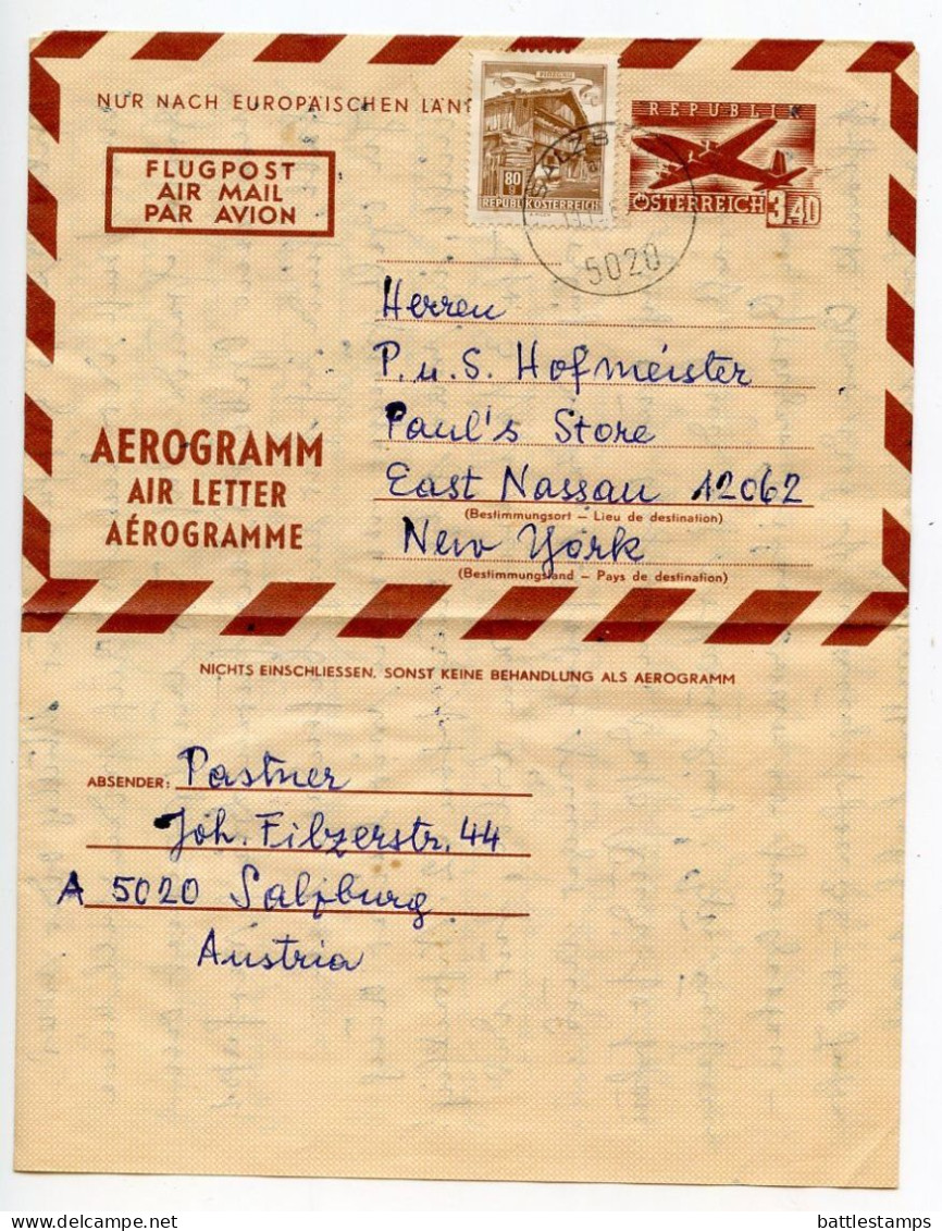 Austria 1966 Uprated 3.40s Aerogramme; Salzburg To East Nassau, New York - Briefe