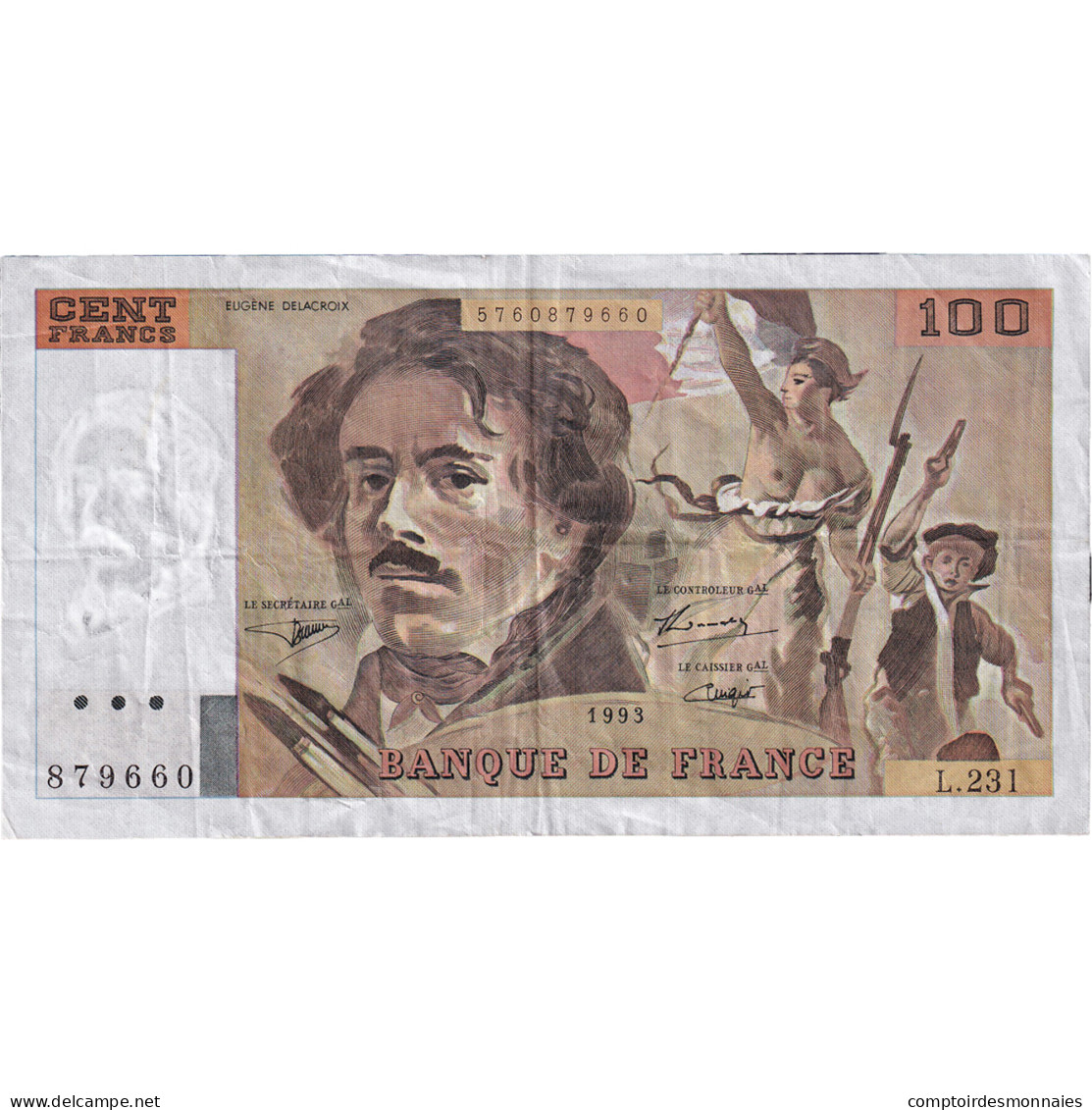 France, 100 Francs, Delacroix, 1993, L.231, TTB, Fayette:69bis.8 - 100 F 1978-1995 ''Delacroix''