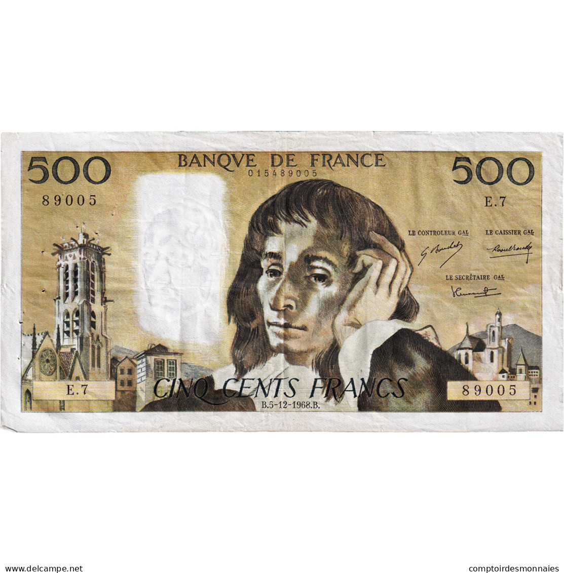 France, 500 Francs, Pascal, 1968, E.7, TTB, Fayette:71.2 - 500 F 1968-1993 ''Pascal''