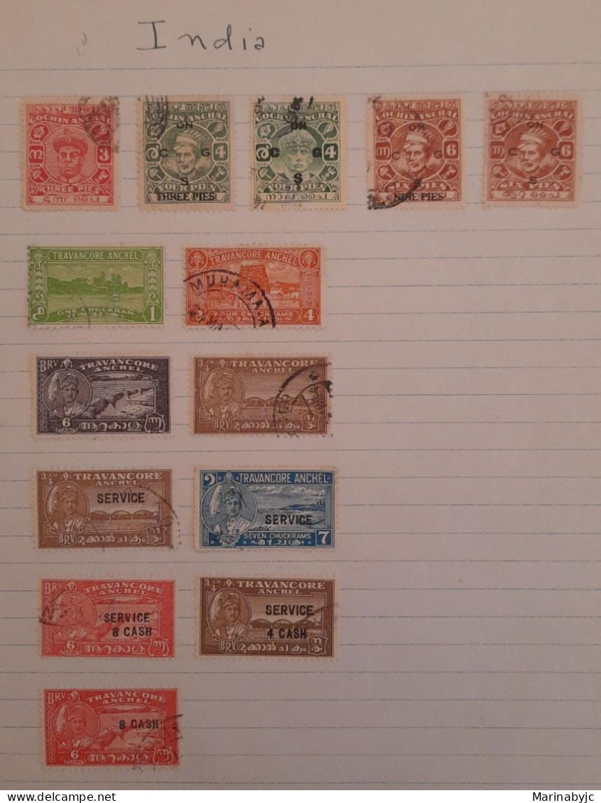 SD)INDIA, SHEET WITH USED STAMPS, DIFFERENT CANCELLATIONS, SOME WITH OVERLOAD. USED - Verzamelingen & Reeksen