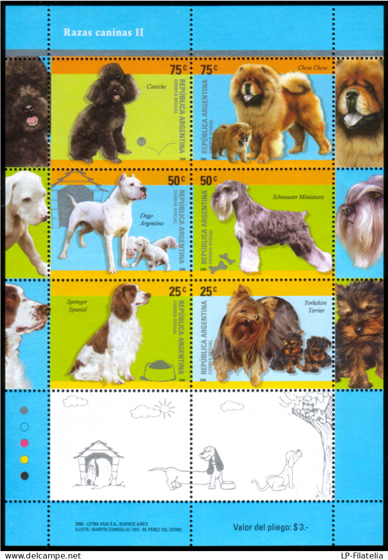 Argentina - 2006 - Dog Breeds - Caniche - Chow Chow - Dogo Argentino - Schnauzer Miniatura - Neufs