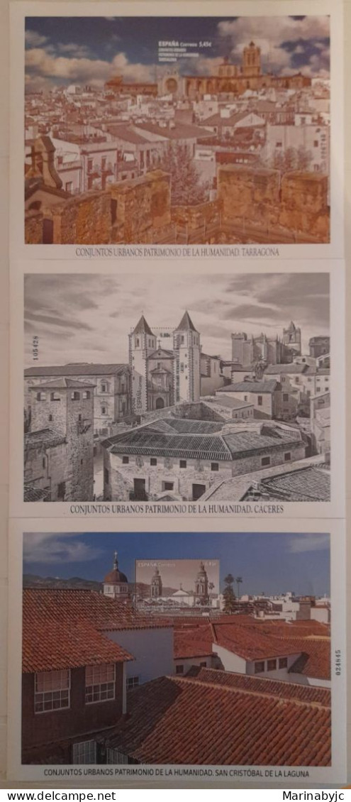 SD)SPAIN, SOUVENIR SHEETS, URBAN COMPLEXES TARRAGONA, CÁCERES, SAN CRISTOBAL DE LA LAGUNA. MNH. - Colecciones