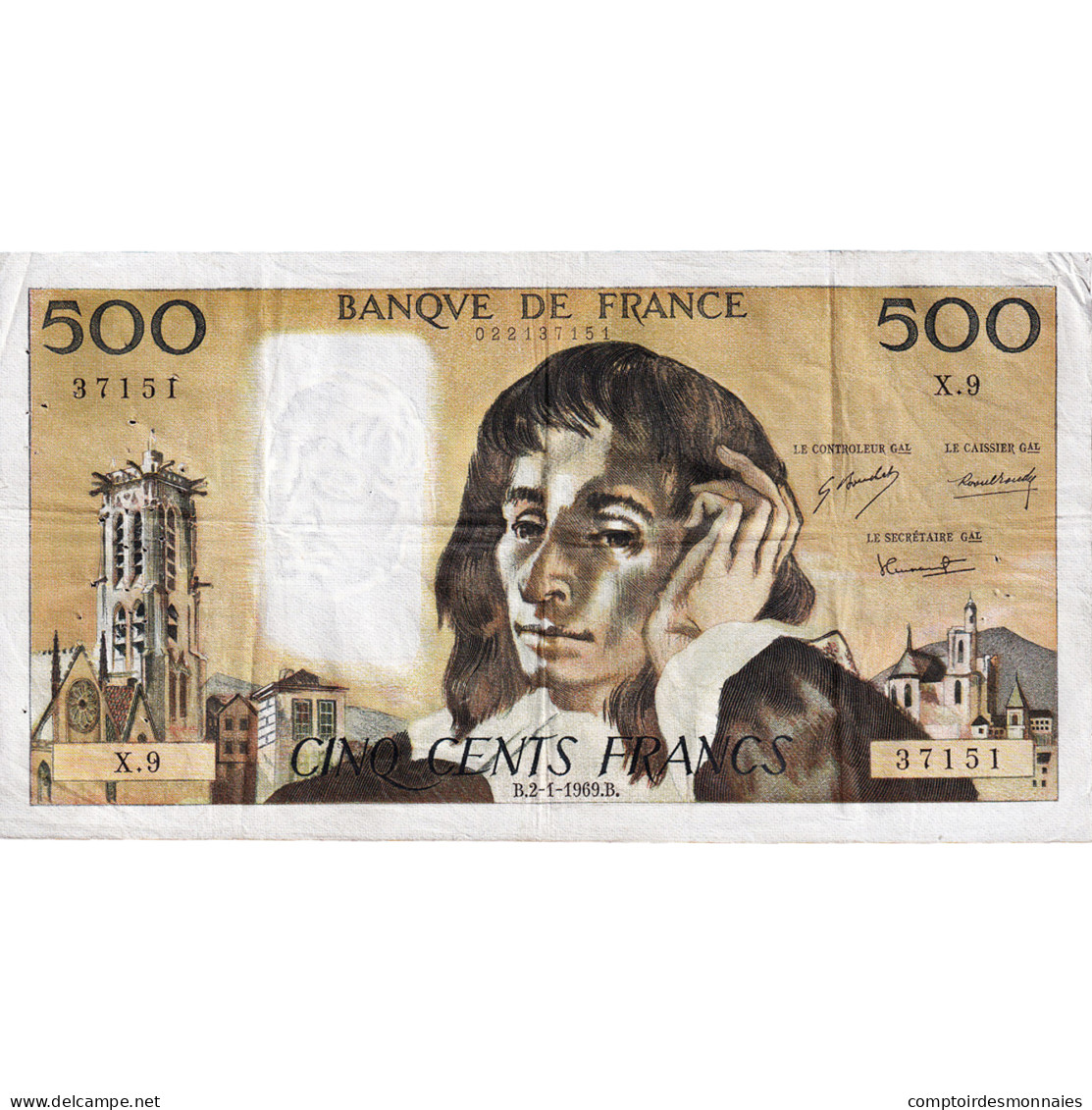 France, 500 Francs, Pascal, 1969, X.9, TTB, Fayette:71.3 - 500 F 1968-1993 ''Pascal''