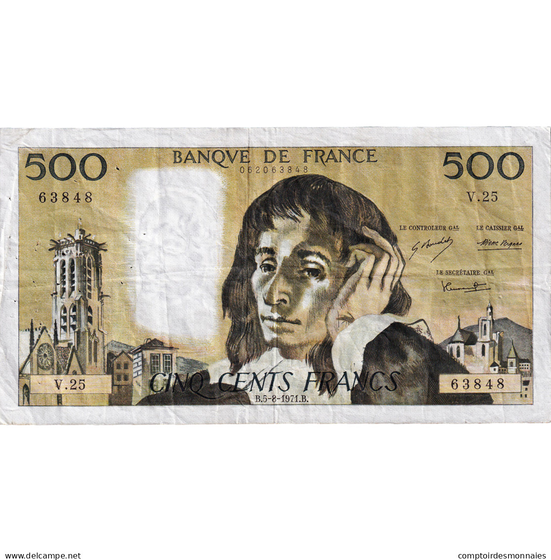 France, 500 Francs, Pascal, 1971, V.25, TTB, Fayette:71.6 - 500 F 1968-1993 ''Pascal''