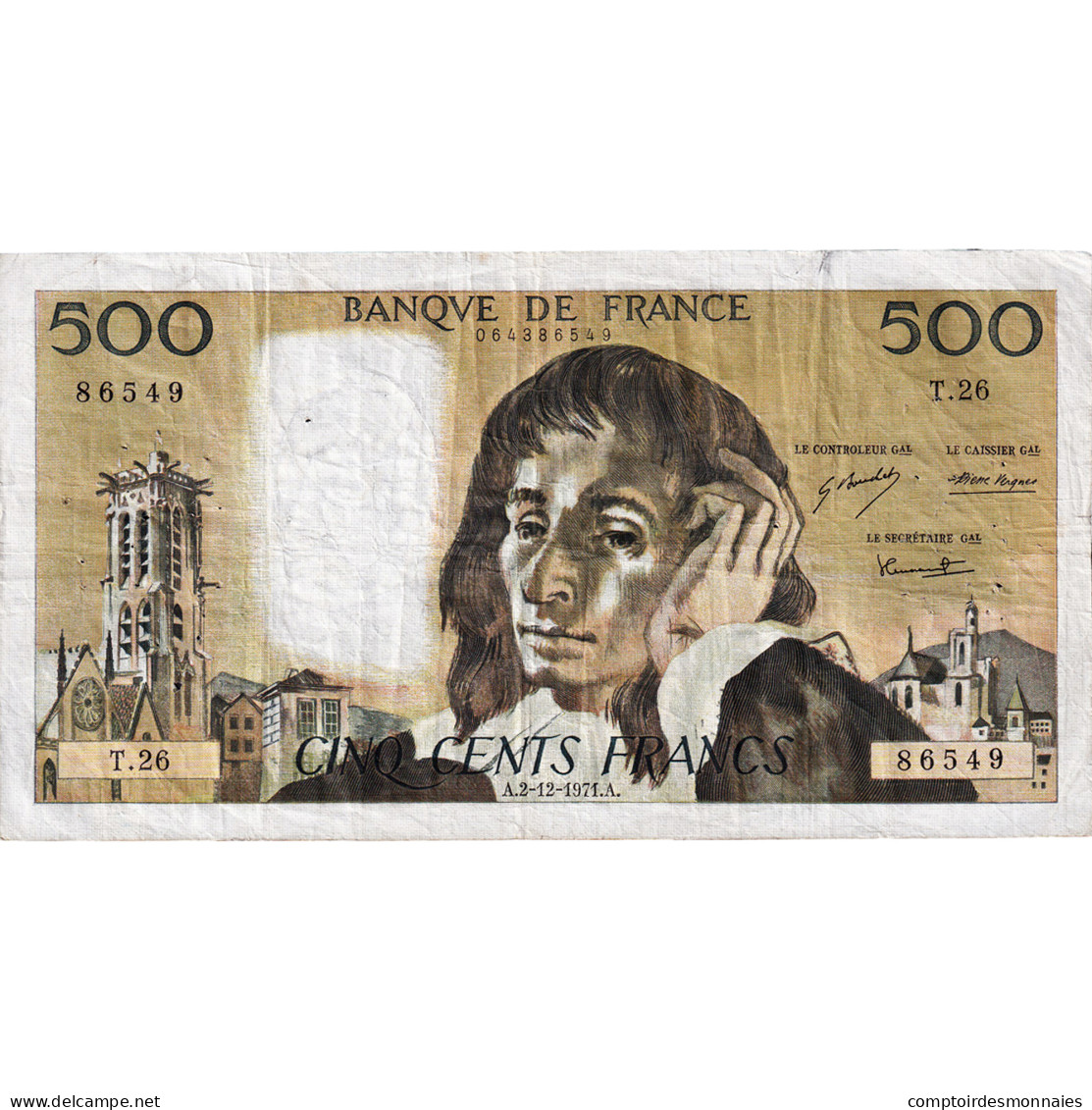 France, 500 Francs, Pascal, 1971, T.26, TB+, Fayette:71.7 - 500 F 1968-1993 ''Pascal''
