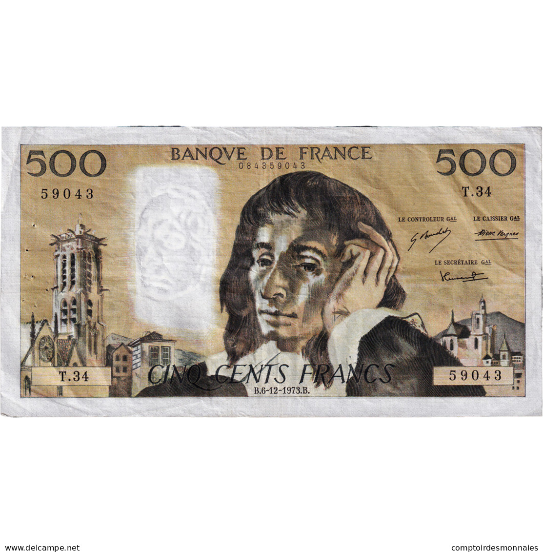 France, 500 Francs, Pascal, 1973, T.34, TTB, Fayette:71.10 - 500 F 1968-1993 ''Pascal''