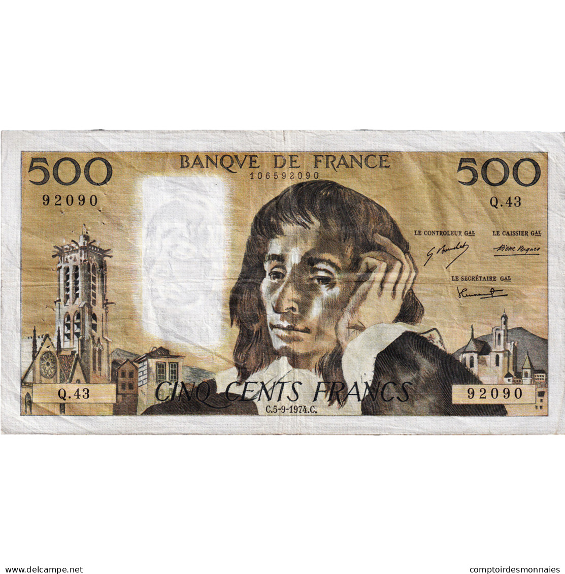 France, 500 Francs, Pascal, 1974, Q.43, TTB, Fayette:71.11 - 500 F 1968-1993 ''Pascal''