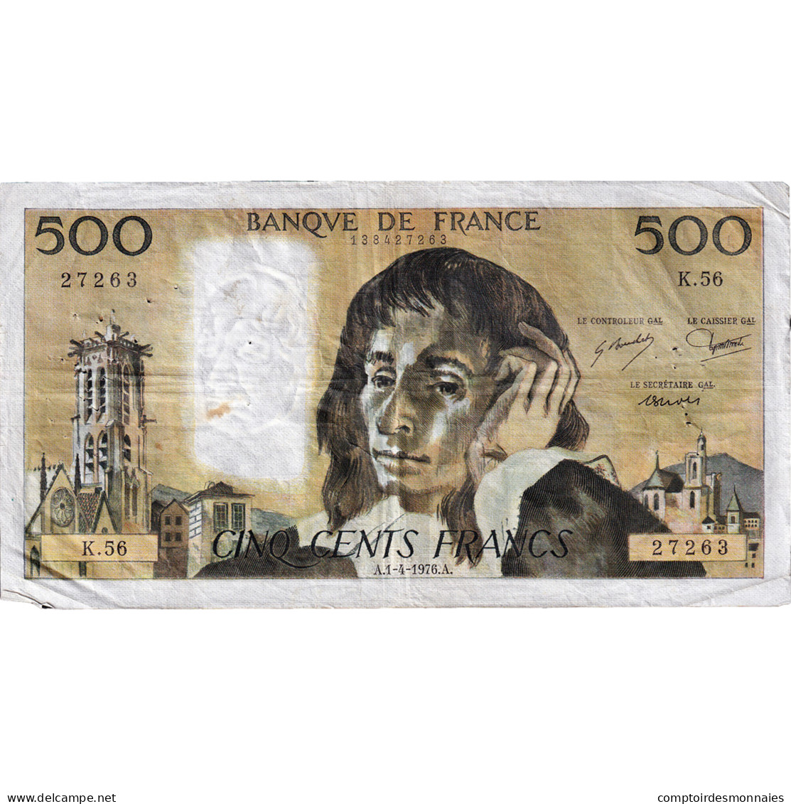France, 500 Francs, Pascal, 1976, K.56, TB+, Fayette:71.14 - 500 F 1968-1993 ''Pascal''