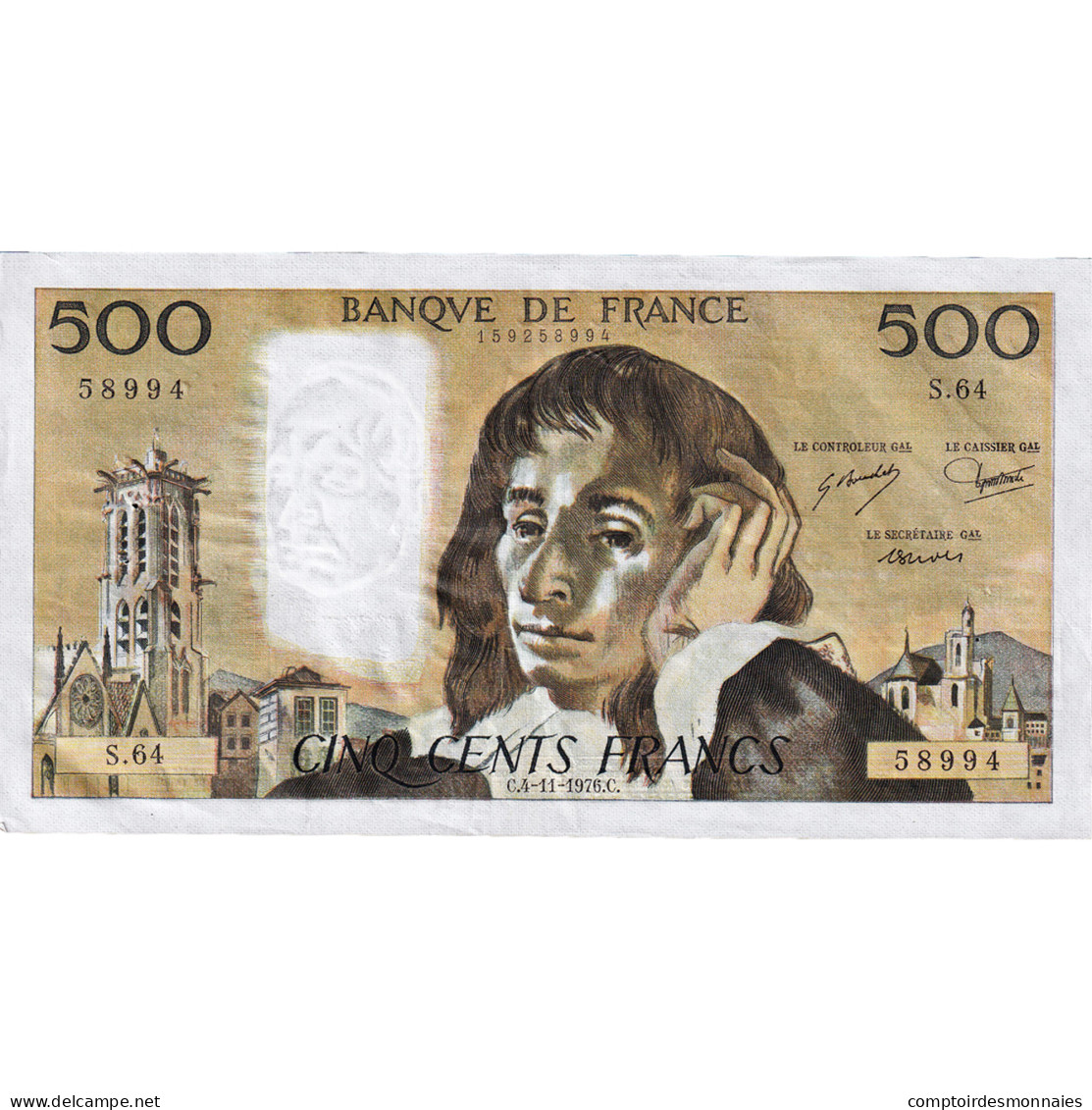 France, 500 Francs, Pascal, 1976, S.64, TTB+, Fayette:71.15 - 500 F 1968-1993 ''Pascal''