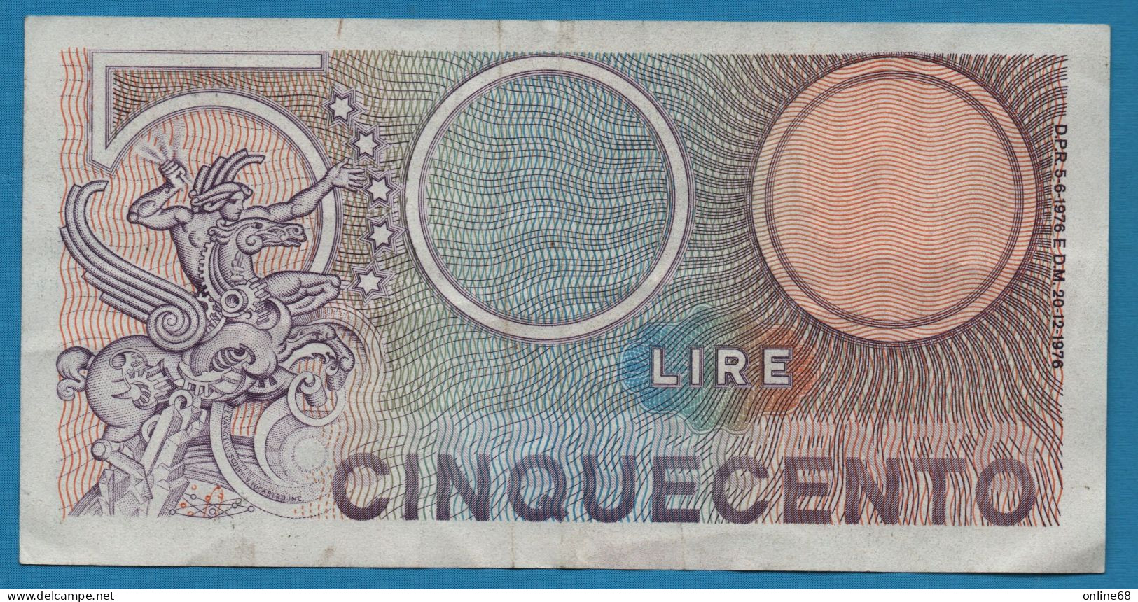 ITALIA 500 LIRE 20.12.1976 # P20 345976 P# 95 Mercury - 500 Liras