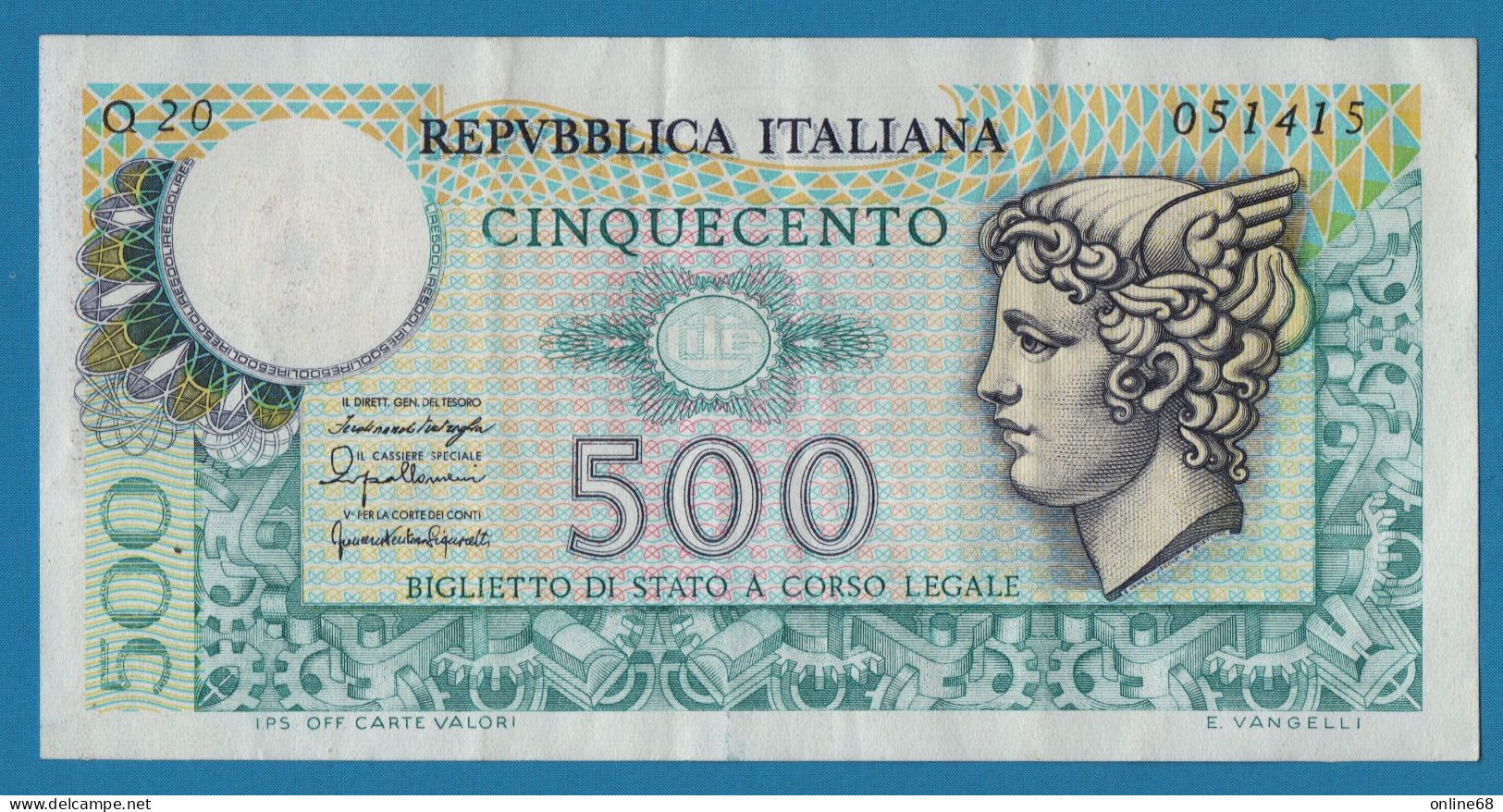 ITALIA 500 LIRE 20.12.1976 # Q20 051415 P# 95 Mercury - 500 Liras